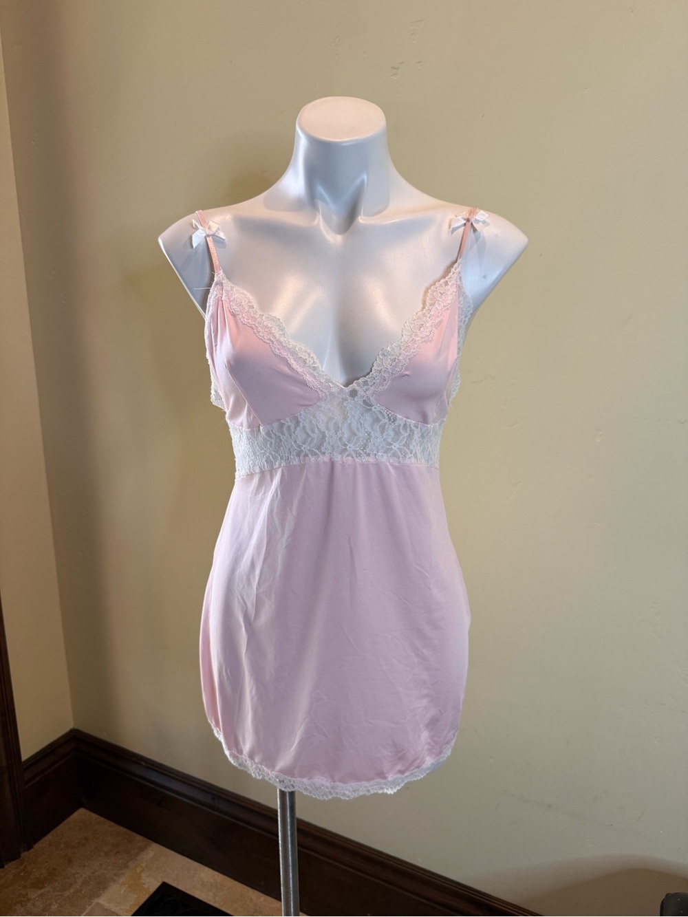 Delicate Lace Trim Pink Chemise Nightdress